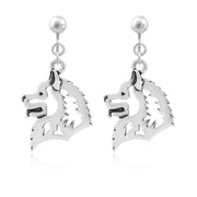 Samoyed Clip-On Earrings Head Design in Sterling Silver.