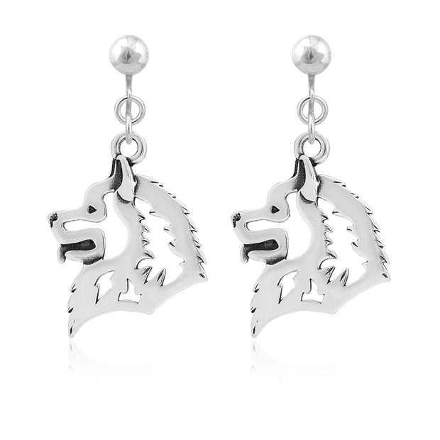 Samoyed Clip-On Earrings Head Design in Sterling Silver.