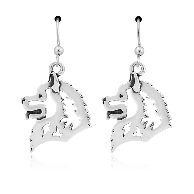 Samoyed Earrings Head Design in Sterling Silver in French Hook.