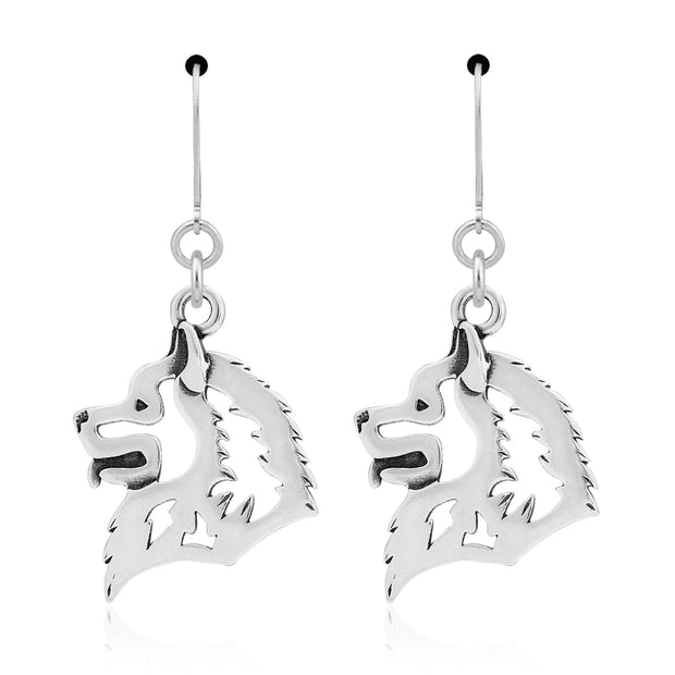 Samoyed Earrings Head Design in Sterling Silver in Leverback.