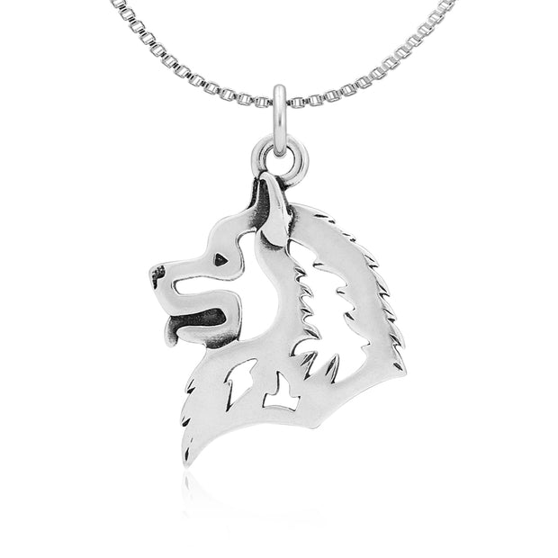 Samoyed Pendant Head Design in Sterling Silver on Box Chain.