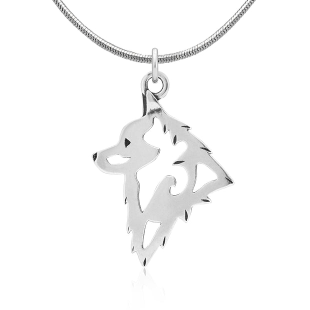 Schipperke Necklace Head Design in Sterling Silver on Snake Chain.