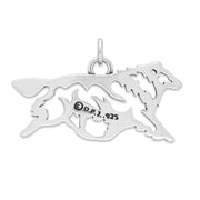 Shetland Sheepdog Pendant Gaiting Body Design in Sterling Silver Back Side View.