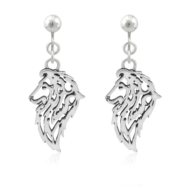 Shetland Sheepdog Clip-On Earrings Head Design in Sterling Silver.