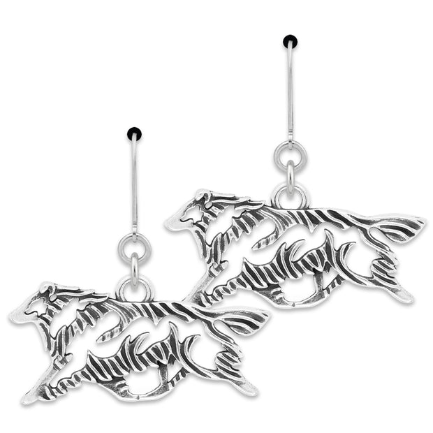 Shetland Sheepdog Earrings Gaiting Body Design in Sterling Silver in Leverback.