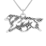 Shetland Sheepdog Necklace Gaiting Body Design in Sterling Silver on Box Chain.