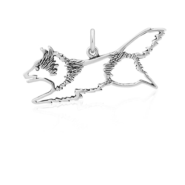 Shetland Sheepdog Pendant Jumping Body Design in Sterling Silver.