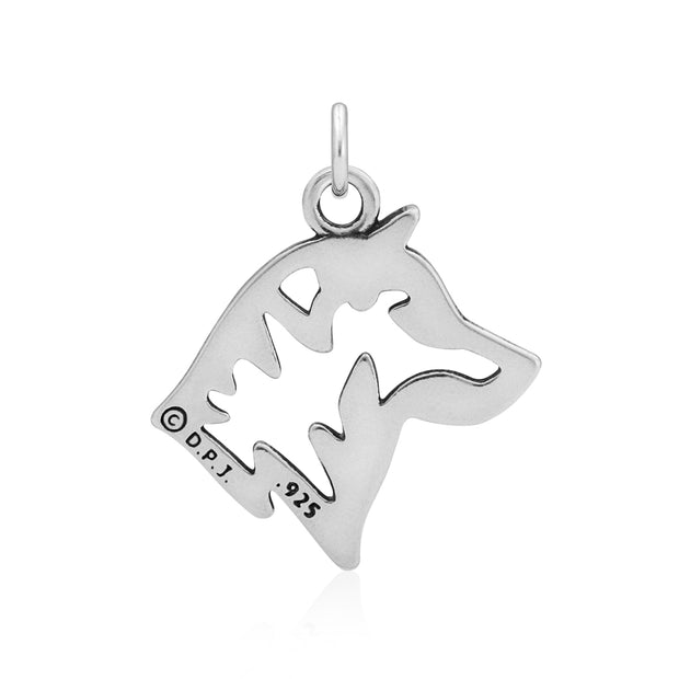 Shiba Inu Pendant Head Design in Sterling Silver Back Side View.