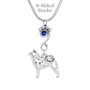 Shiba Inu Necklace Body Design with Sapphire Crystal in Sterling Silver on Snake Chain.