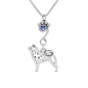 Shiba Inu Necklace Body Design with Crystal in Sterling Silver on Box Chain.