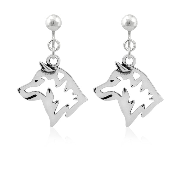 Shiba Inu Clip-On Earrings Head Design in Sterling Silver.