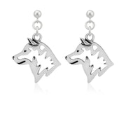 Shiba Inu Earrings Head Design in Sterling Silver in Dangle Post.