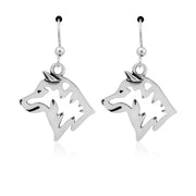 Shiba Inu Earrings Head Design in Sterling Silver in French Hook.