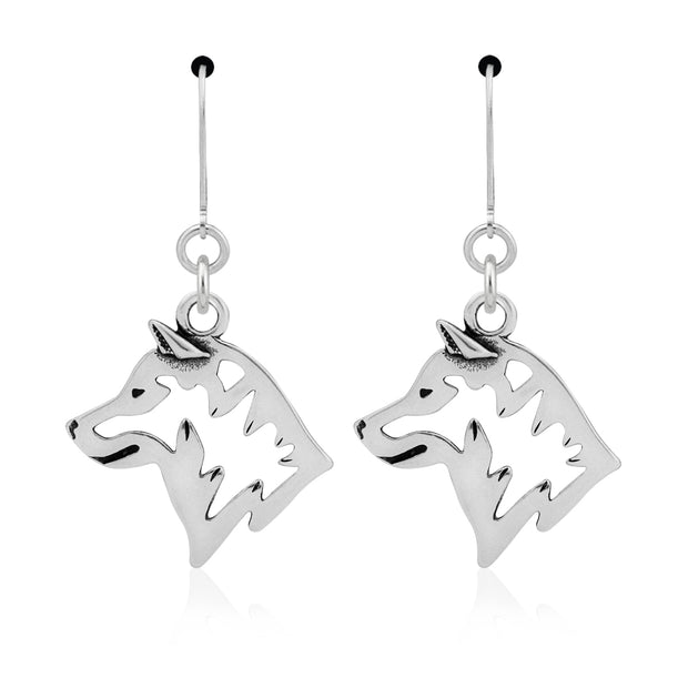 Shiba Inu Earrings Head Design in Sterling Silver in Leverback.