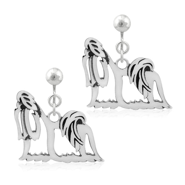 Shih Tzu Clip-On Earrings Body Design in Show Cut in Sterling Silver.