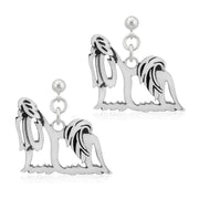 Shih Tzu Earrings Body Design in Show Cut in Sterling Silver in Dangle Post.