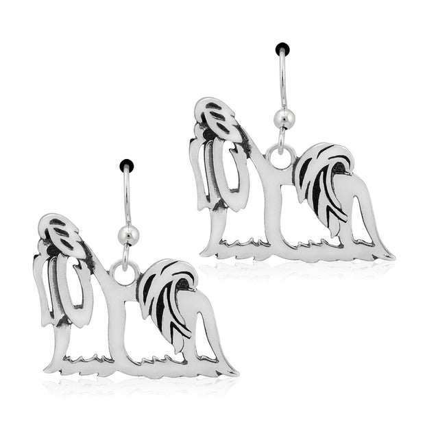 Shih Tzu Earrings Body Design in Show Cut in Sterling Silver in French Hook.