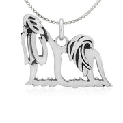 Shih Tzu Necklace Body Design in Show Cut in Sterling Silver on Box Chain.