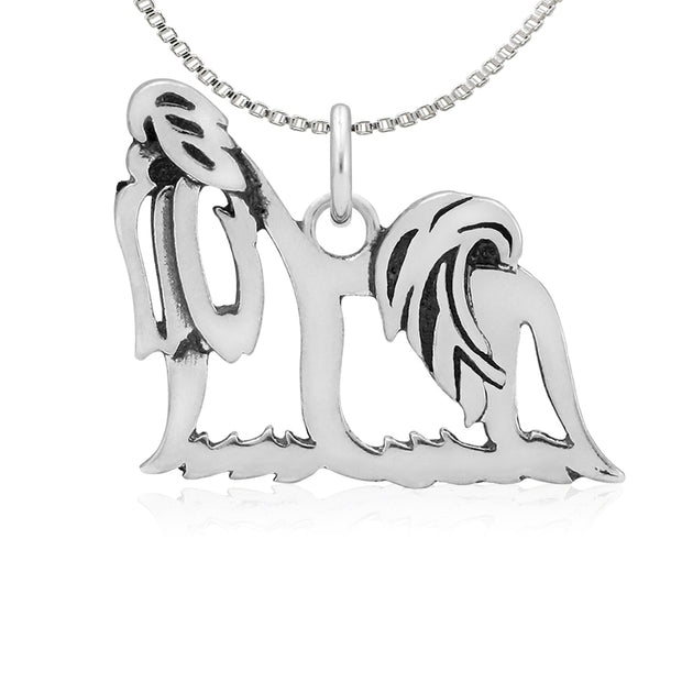 Shih Tzu Necklace Body Design in Show Cut in Sterling Silver on Box Chain.