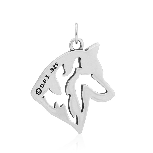 Siberian Husky Head Pendant in Sterling Silver Back Side View.