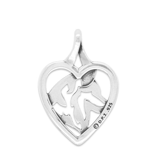 Siberian Husky Heart Pendant Back Side View in Sterling Silver.