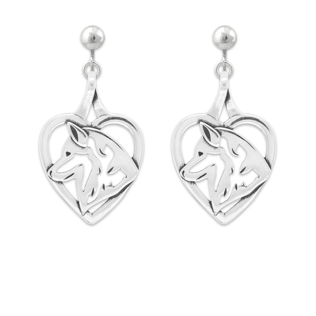 Siberian Husky Heart Clip-On Earrings in Sterling Silver in .