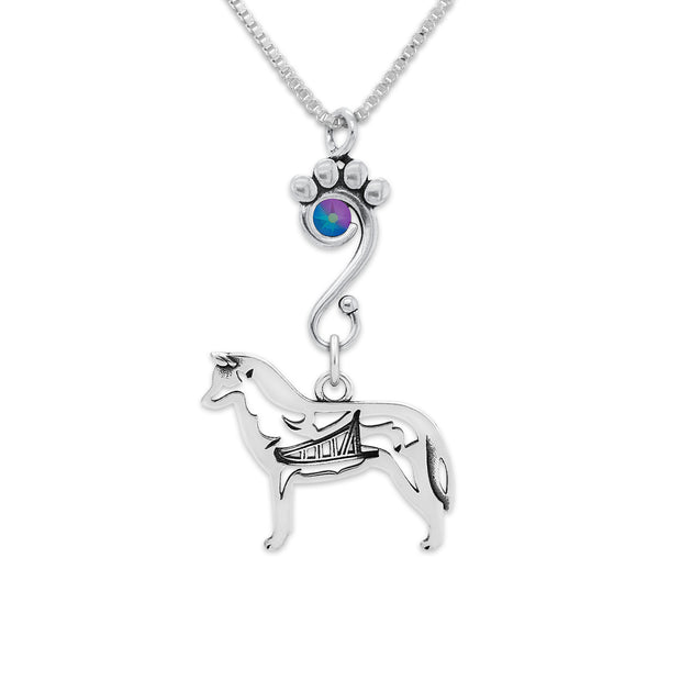 Crystal Siberian Husky Necklace, w/Sled Body