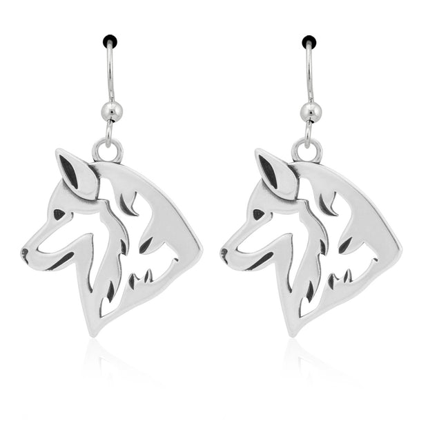 Siberian Husky Earrings Head Study  in Sterling Silver in French Hook.