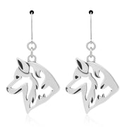 Siberian Husky Earrings Head Design in Sterling Silver in Leverback.