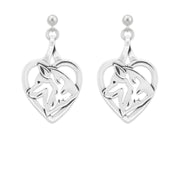 Siberian Husky Heart Earrings in Sterling Silver in Dangle Post.