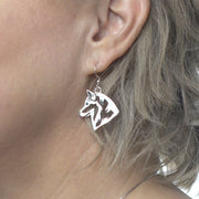 Siberian Husky Earring on Model in Sterling Silver.