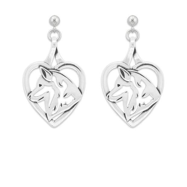 Siberian Husky Heart Earrings in Sterling Silver in Dangle Post.