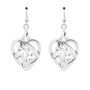 Siberian Husky Heart Earrings in Sterling Silver French Hook.