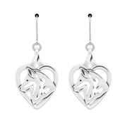 Siberian Husky Heart Earrings in Sterling Silver In Leverback.