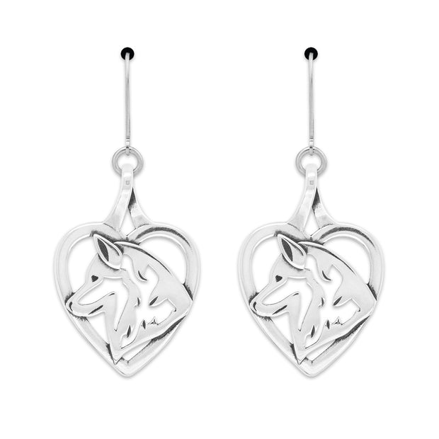 Siberian Husky Heart Earrings in Sterling Silver In Leverback.