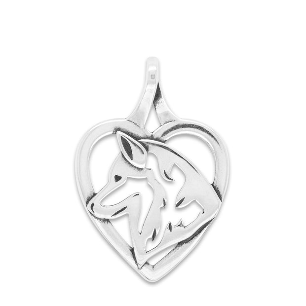 Siberian Husky Heart Pendant in Sterling Silver.