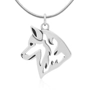 Siberian Husky Necklace Head Design in Sterling Silver on Snake Chain.