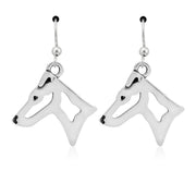 Smooth Fox Terrier Earrings Head Design in Sterling Silver in French Hook.