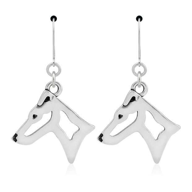 Smooth Fox Terrier Earrings Head Design in Sterling Silver in Leverback.