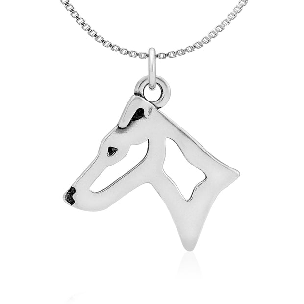 Smooth Fox Terrier Necklace Head Design in Sterling Silver on Box Chain.