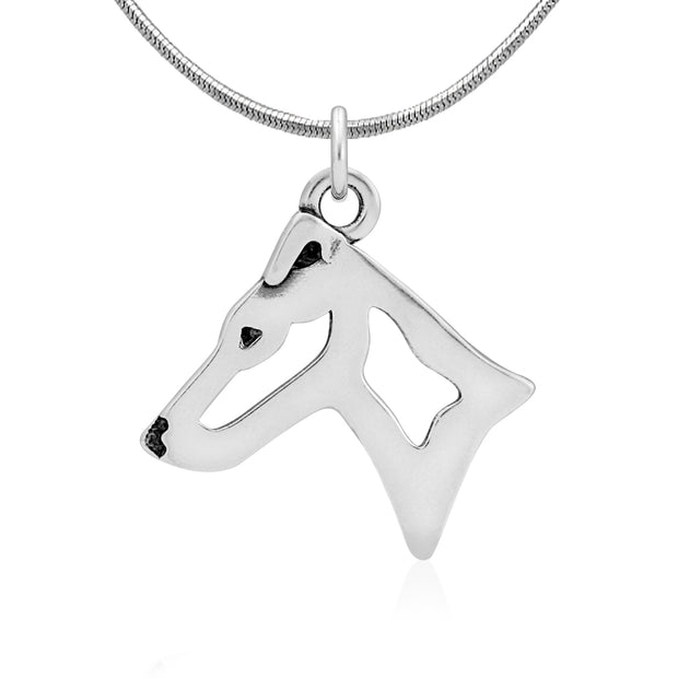 Smooth Fox Terrier Necklace Head Design in Sterling Silver on Snake Chain.