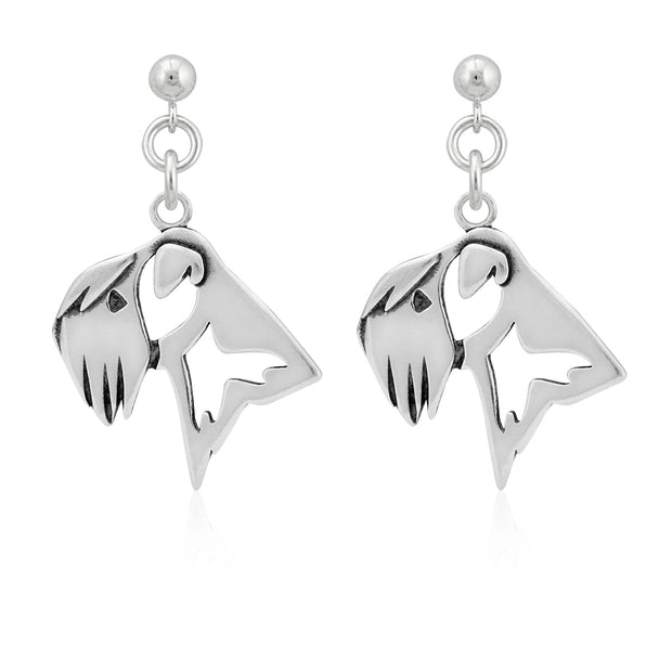 Soft Coated Wheaten Terrier Earrings Head Design in Sterling Silver in Dangle Post.