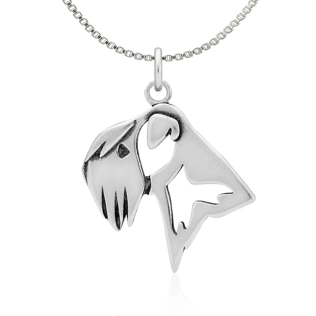 Soft Coated Wheaten Terrier Necklace Head Design in Sterling Silver on Box Chain.