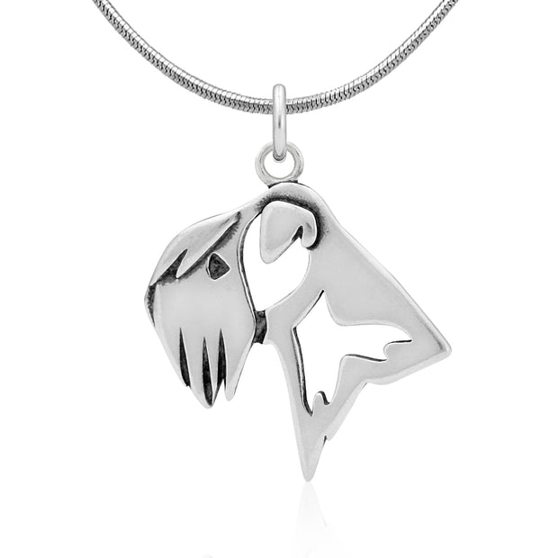 Soft Coated Wheaten Terrier Necklace Head Design in Sterling Silver on Snake Chain.