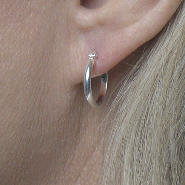 Hoop Earrings in Sterling Silver on Model.