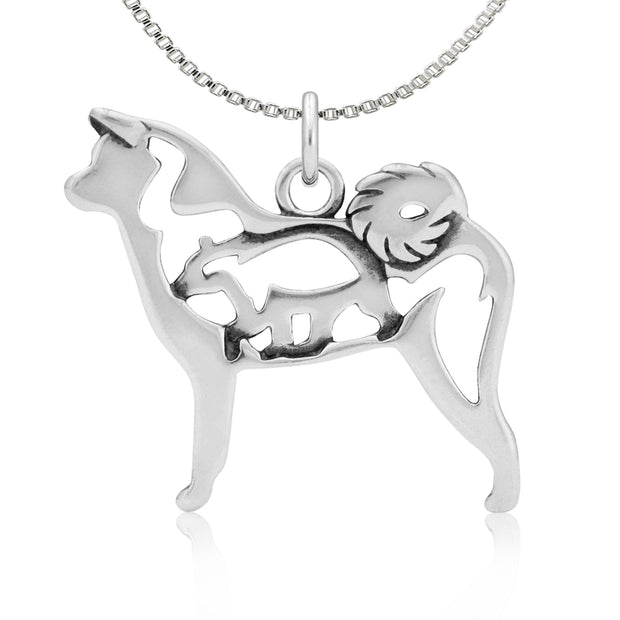 Sterling Sliver Akita Pendant On Box Chain. Jewelry Made In The USA. Handcrafted Akita Charm For Dog Owners. Top-Rated Akita Gifts for Dog Moms. 