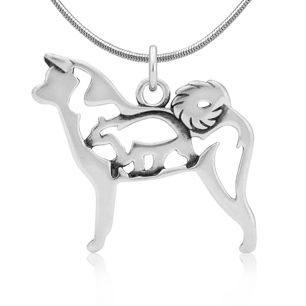 Sterling Sliver Akita Pendant On Snake Chain. Jewelry Made In The USA. Handcrafted Akita Charm For Dog Owners. Popular Akita Gifts for Dog Owners. 