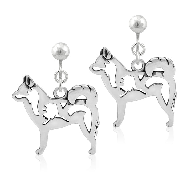 Alaskan Klee Kai Clip-On Earrings Body Design in Sterling Silver.