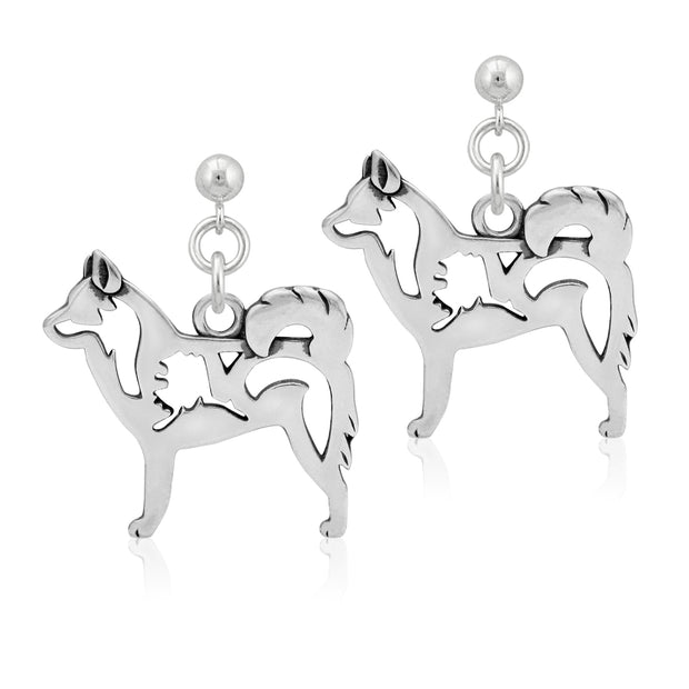 Alaskan Klee Kai Earrings Body Design in Sterling Silver in Dangle Post.