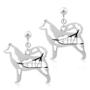 Alaskan Malamute Clip-On Earrings Body Design with Sled in Sterling Silver.